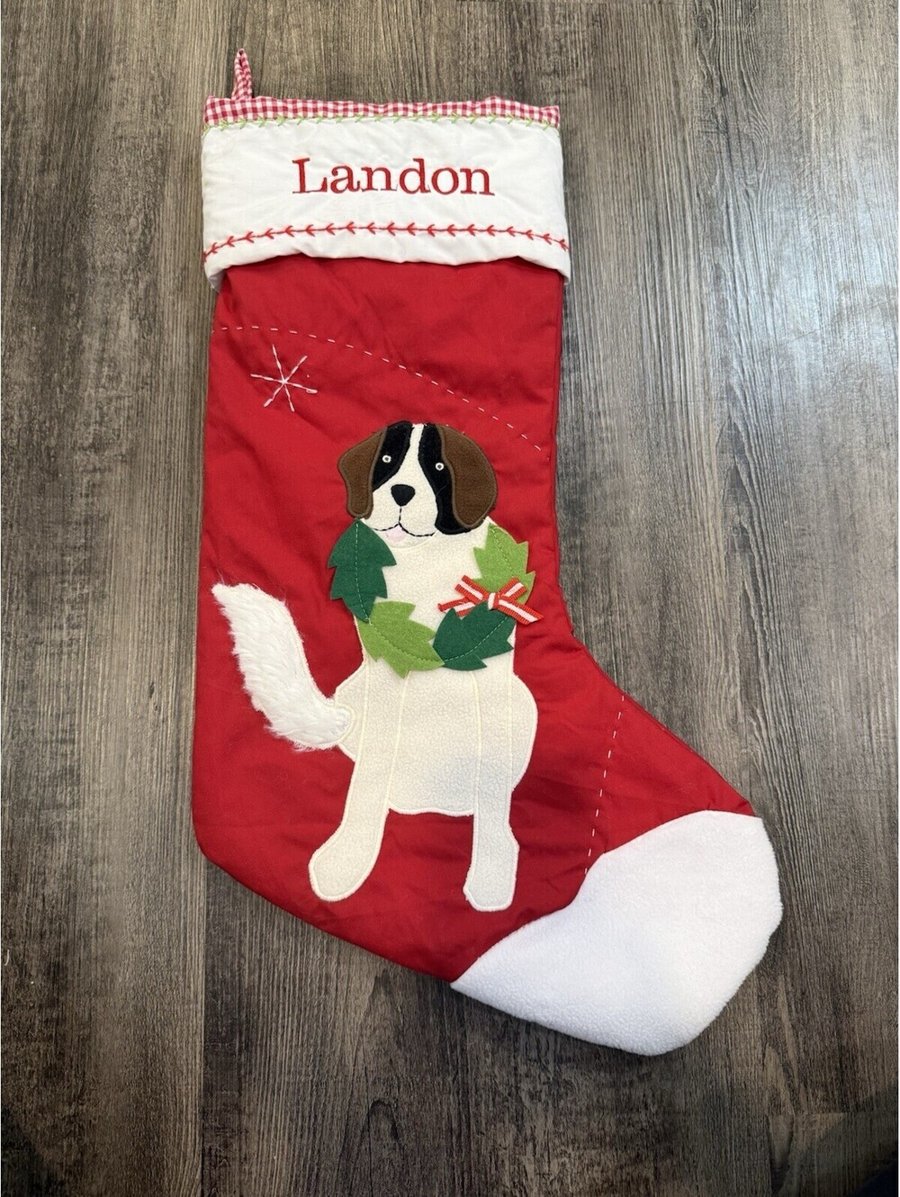 Pottery Barn Kids ST Saint Bernard Dog Quilted Christmas Stocking Landon